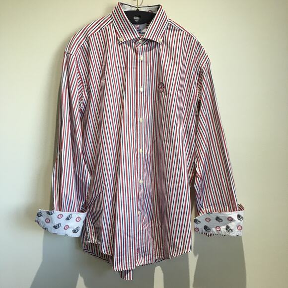 Alabama Football Crimson Tide Button Down Shirt Men's Medium Striped Flip Cuffs - Picture 1 of 12